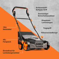 VonHaus 1800W elektromos műfűtisztító seprű 45L gyűjtőtáskával 7