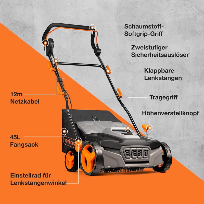 VonHaus 1800W elektromos műfűtisztító seprű 45L gyűjtőtáskával