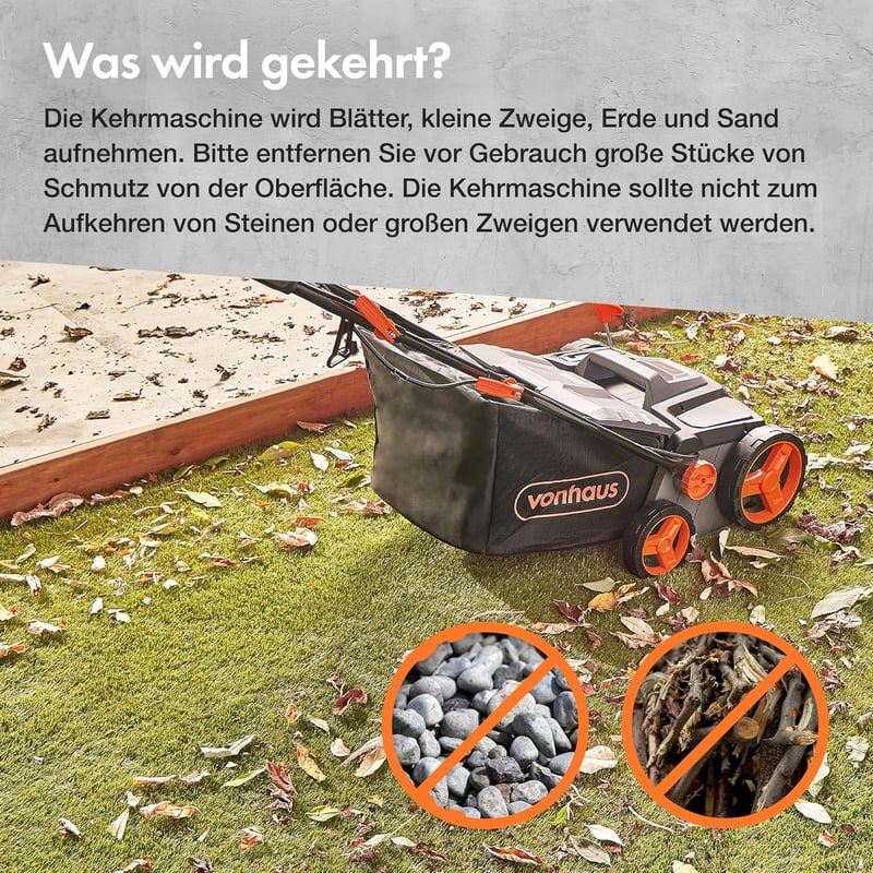 VonHaus 1800W elektromos műfűtisztító seprű 45L gyűjtőtáskával