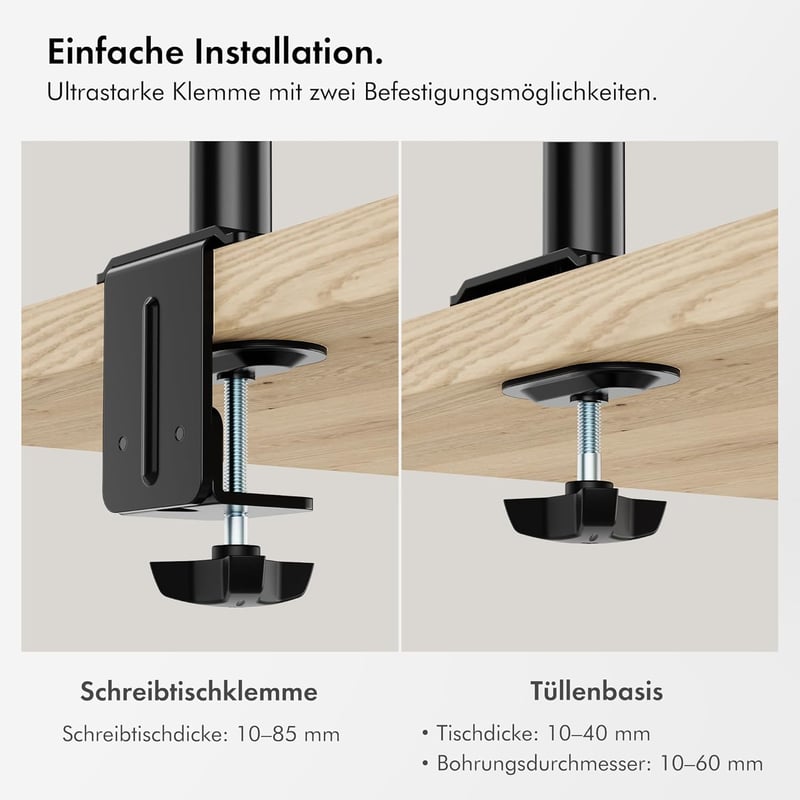 VonHaus Monitor Tartó Laptop Állvánnyal 13-32" Képernyőkhöz - Asztali Rögzítés, Állítható Magasság - Dönthető, Forgatható Karok, VESA Kompat