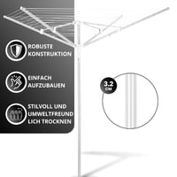 Vonia Skladací sušiak na bielizeň typu dáždnik so 45 m šnúr, biely, s kotviacim hrotom do zeme, na vonkajšie aj vnútorné použitie, do záhrady a na balkón 7