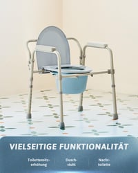 VONOYA Összecsukható Szobai WC Szék Időseknek 135kg Teherbírással - Állítható Magasságú Toalett Segédeszköz Kivehető Vödörrel 2