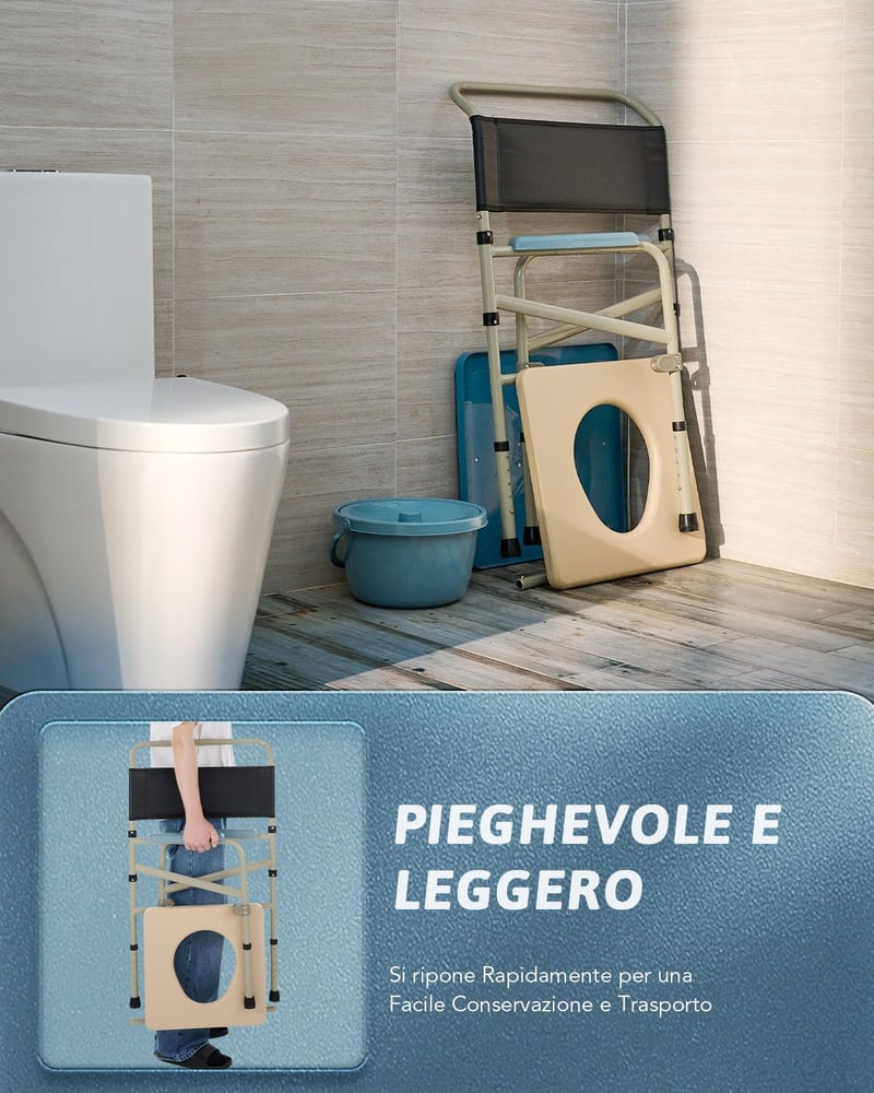 VONOYA összecsukható WC szék 150 kg, párnázott ülőkével, magasságállítható, időseknek