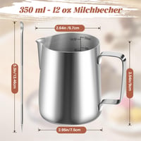 Latieră Vonsera 350 ml din oțel inoxidabil cu gradații, accesoriu barista pentru cappuccino, espresso și latte art, argintiu 4