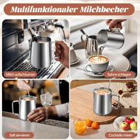 Latieră Vonsera 350 ml din oțel inoxidabil cu gradații, accesoriu barista pentru cappuccino, espresso și latte art, argintiu 6