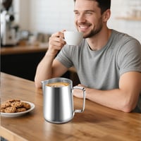 Latieră Vonsera 350 ml din oțel inoxidabil cu gradații, accesoriu barista pentru cappuccino, espresso și latte art, argintiu 7