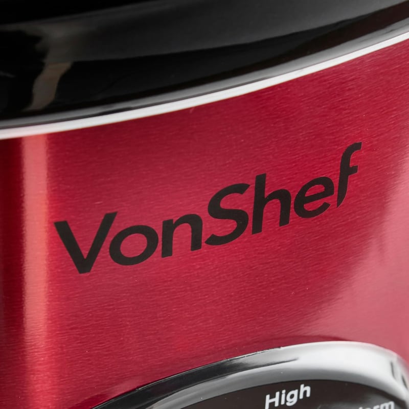 VonShef Lassú Főző 6,5L Piros Elektromos Főzőedény Üveg Fedéllel Rozsdamentes Acél 290W Crockpot Ételkészítő