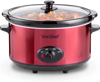 VonShef Lassú Főző 6,5L Piros Elektromos Főzőedény Üveg Fedéllel Rozsdamentes Acél 290W Crockpot Ételkészítő 1