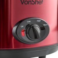 VonShef Lassú Főző 6,5L Piros Elektromos Főzőedény Üveg Fedéllel Rozsdamentes Acél 290W Crockpot Ételkészítő 5