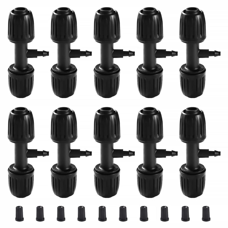 Conector în T VooGenzek cu 3 căi pentru furtun de irigare 13/16 mm – 4/7 mm - negru - 10 buc