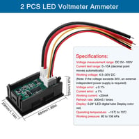 VooGenzek 2 db LED Voltmérő Ampermérő DC 0-100V 10A Feszültség és Árammérő Teszter Piros 2