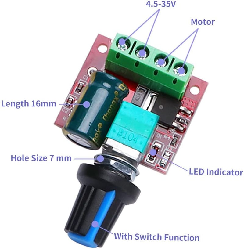 VooGenzek 4db PWM Motor Fordulatszám Szabályozó 5V-35V 5A 90W Kapcsolóval, Állítható DC Motor Vezérlő
