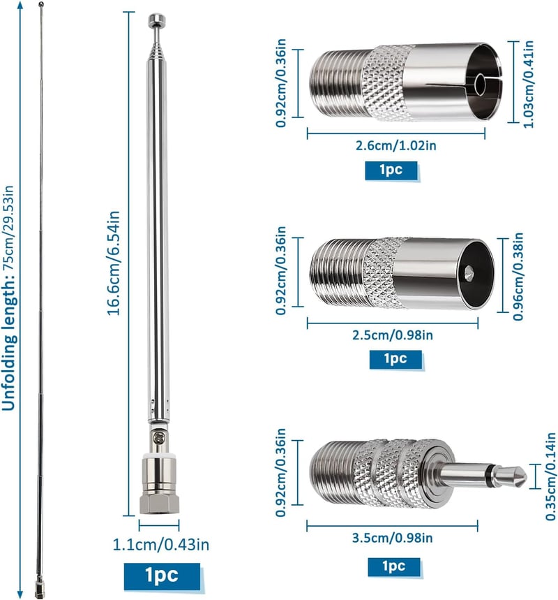 VooGenzek 75cm Teleszkópos FM Rádió Antenna F Csatlakozóval és IEC Adapterrel