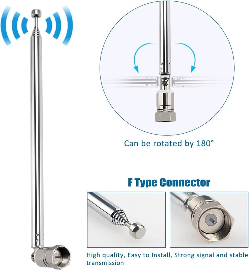 VooGenzek 75cm Teleszkópos FM Rádió Antenna F Csatlakozóval és IEC Adapterrel