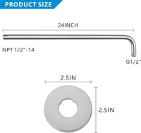 Voolan 61 cm rozsdamentes acél zuhanyfej kar, fali rögzítésű, króm 3