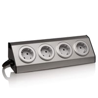 Vorex Kutni Priključak od Nehrđajućeg Čelika - 4 Schuko Utičnice s USB-om, Srebrni, Samoljepljivi, Montaža pod 45°, Za Kuhinjske i Uredske Radne Ploče, 3600W, 230 1