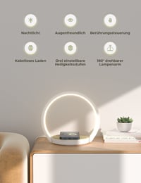 VOSFEEL noćna svjetiljka s funkcijom punjenja, noćno svjetlo s touch prigušivanjem, 15W bežični punjač, LED stolna svjetiljka s 3 razine svjetline, za spavaću sobu, dnevni boravak, ured 2