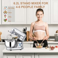 Robot de bucătărie Vospeed cu 6 viteze, argintiu, cu bol de mixare de 6,2 QT, tel, cârlig pentru aluat și separator de ouă 5