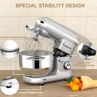 Robot de bucătărie Vospeed cu 6 viteze, argintiu, cu bol de mixare de 6,2 QT, tel, cârlig pentru aluat și separator de ouă 3