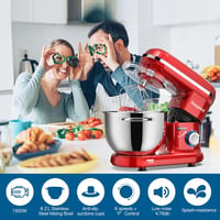 Vospeed Konyhai Robotgép 1500W - 6 Sebességes Dagasztógép 5,5L Levehető Tállal, Habverővel és Tojásszétválasztóval, Piros 7