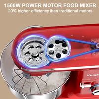Vospeed Konyhai Robotgép 1500W - 6 Sebességes Dagasztógép 5,5L Levehető Tállal, Habverővel és Tojásszétválasztóval, Piros 2
