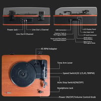 VOSTERIO Bluetooth Lemezjátszó HiFi Hangszóróval, Vintage Bakelit Lejátszó MP3/FM/USB/TF 3