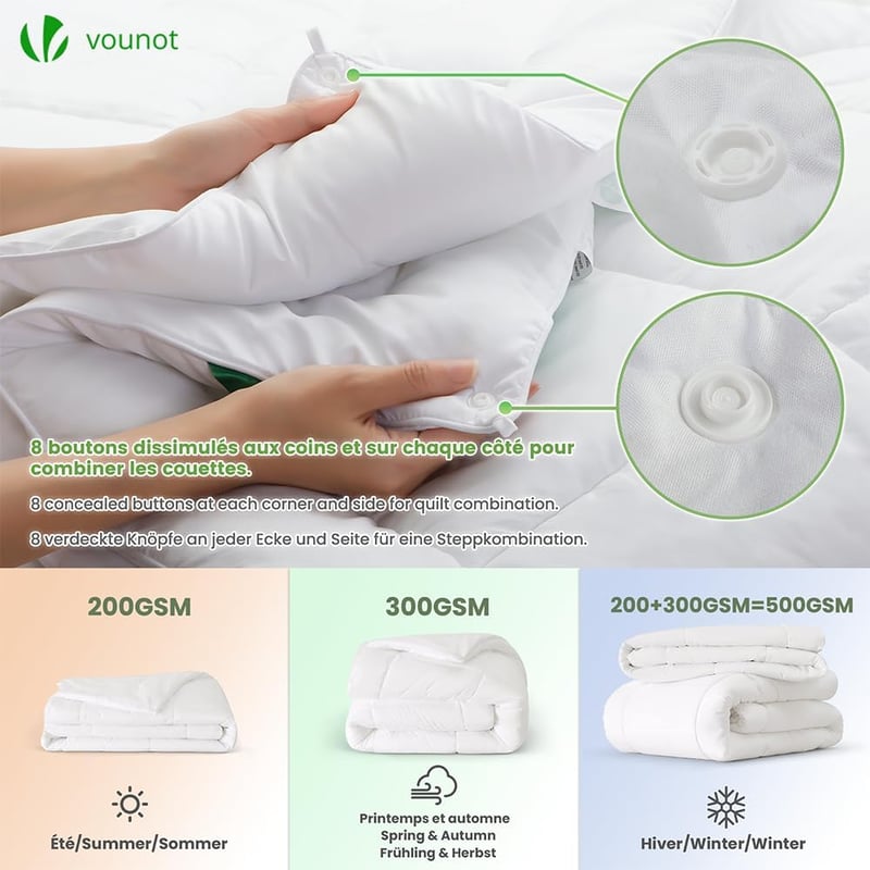 VOUNOT 3 az 1-ben 13.5 Tog Paplan 200x200 cm Fehér Téli Paplanhuzat Puha Mikroszál - 200x200 cm, 4 Seasons Duvet