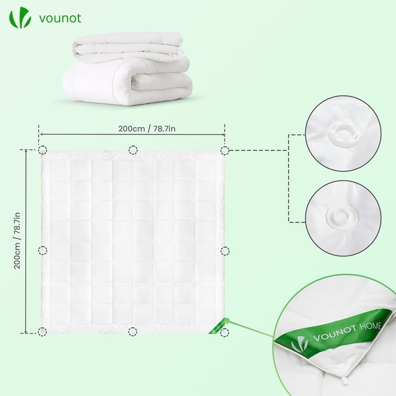VOUNOT 3 az 1-ben 13.5 Tog Paplan 200x200 cm Fehér Téli Paplanhuzat Puha Mikroszál - 200x200 cm, 4 Seasons Duvet