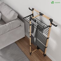 VOUNOT 3-poschodový skladací vežový sušiak na bielizeň so 4 kolieskami, 6 sklopnými krídlami, 25 m dĺžka sušenia, vzhľad dreva, čierny 4