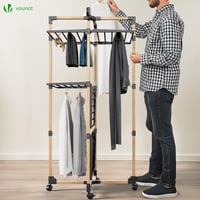 VOUNOT 3-poschodový skladací vežový sušiak na bielizeň so 4 kolieskami, 6 sklopnými krídlami, 25 m dĺžka sušenia, vzhľad dreva, čierny 3