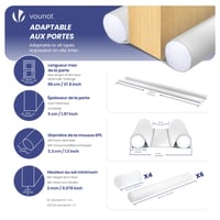 VOUNOT Tesniaca lišta pod dvere 2 ks, 96 cm, strihateľné dvojité tesnenie, biele, tesnenie pod dvere proti prievanu a hluku pre domov a kanceláriu 3