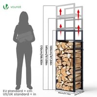 Suport Metalic Reglabil pentru Lemne de Foc VOUNOT cu Raft Integrat, 3 Niveluri, pentru Utilizare în Interior și Exterior, 45 x 32 x 170 cm, Negru 3