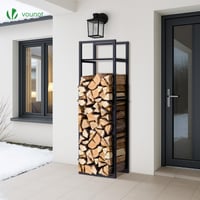 Suport Metalic Reglabil pentru Lemne de Foc VOUNOT cu Raft Integrat, 3 Niveluri, pentru Utilizare în Interior și Exterior, 45 x 32 x 170 cm, Negru 7