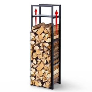 Suport Metalic Reglabil pentru Lemne de Foc VOUNOT cu Raft Integrat, 3 Niveluri, pentru Utilizare în Interior și Exterior, 45 x 32 x 170 cm, Negru