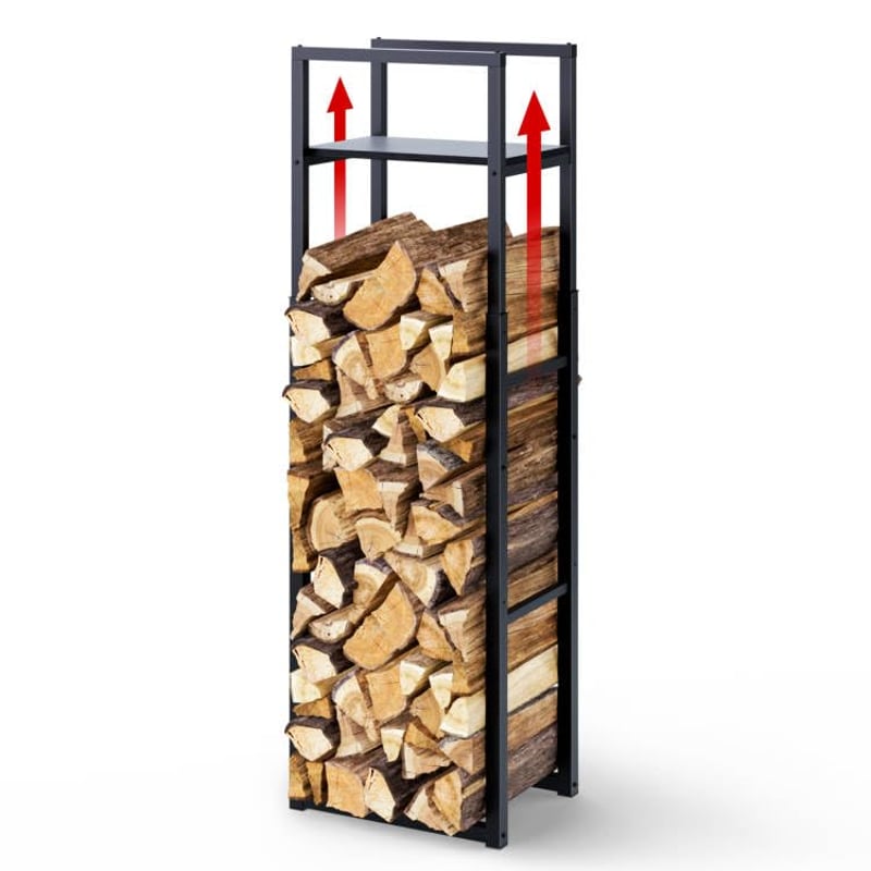Suport Metalic Reglabil pentru Lemne de Foc VOUNOT cu Raft Integrat, 3 Niveluri, pentru Utilizare în Interior și Exterior, 45 x 32 x 170 cm, Negru