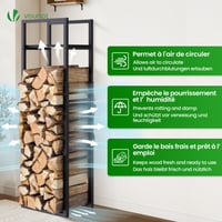 Suport Metalic Reglabil pentru Lemne de Foc VOUNOT cu Raft Integrat, 3 Niveluri, pentru Utilizare în Interior și Exterior, 45 x 32 x 170 cm, Negru 5