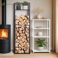 Suport Metalic Reglabil pentru Lemne de Foc VOUNOT cu Raft Integrat, 3 Niveluri, pentru Utilizare în Interior și Exterior, 45 x 32 x 170 cm, Negru 2