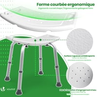 VOUNOT Nastaviteľná sprchovacia stolička biela, ergonomická stolička do kúpeľne s protišmykovými nožičkami, výška 38 – 52 cm, nosnosť max. 136 kg, pre seniorov 5