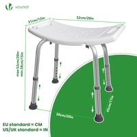 VOUNOT Nastaviteľná sprchovacia stolička biela, ergonomická stolička do kúpeľne s protišmykovými nožičkami, výška 38 – 52 cm, nosnosť max. 136 kg, pre seniorov 3