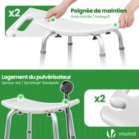 VOUNOT Nastaviteľná sprchovacia stolička biela, ergonomická stolička do kúpeľne s protišmykovými nožičkami, výška 38 – 52 cm, nosnosť max. 136 kg, pre seniorov 6