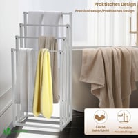 VOUNOT Voľne stojaci stojan na uteráky, 4-poschodový kovový regál do kúpeľne, stabilný, priestorovo úsporný, biely 7