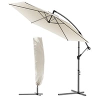 VOUNOT závesný slnečník 300 cm so stojanom, kľukou, ochranou proti vetru a krytom, otočný o 360° a naklápací, UV ochrana, béžový 1