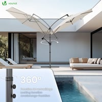 VOUNOT závesný slnečník 300 cm so stojanom, kľukou, ochranou proti vetru a krytom, otočný o 360° a naklápací, UV ochrana, béžový 4