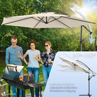 VOUNOT závesný slnečník 300 cm so stojanom, kľukou, ochranou proti vetru a krytom, otočný o 360° a naklápací, UV ochrana, béžový 3