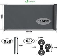 VOUNOT Árnyékolóháló 1,5×10m, UV-álló Kerítéstakaró Szellőző Szövet 150g/m² Antracit - 1.5 x 10 metres, charcoal, 150 g/m² 2