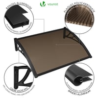 VOUNOT Vchodová strieška nad dvere 100x80 cm, hliník a polykarbonát, oblúková strieška proti dažďu, hnedá, UV ochrana 6