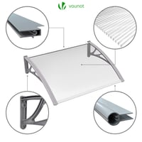 VOUNOT Strieška nad vchodové dvere 120x80 cm, hliník a polykarbonát, priehľadná klenutá strieška proti dažďu, UV odolná, sivá 6