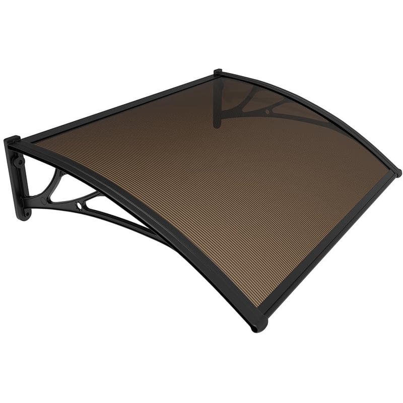 Copertină pentru ușă de intrare VOUNOT 120x80 cm, aluminiu și policarbonat, acoperiș arcuit pentru protecție împotriva ploii, marchiză rezistentă la UV, maro