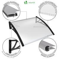Vchodová strieška VOUNOT 120x80 cm, hliník a polykarbonát — Na strieške sa nachádza menšie prehnutie (stav: pozri 2. obrázok) 8