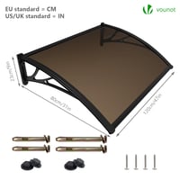 Copertină pentru ușă de intrare VOUNOT 120x80 cm, aluminiu și policarbonat, acoperiș arcuit pentru protecție împotriva ploii, marchiză rezistentă la UV, maro 5